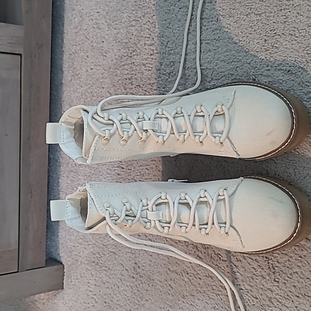 Cream Canvas Combat Boots